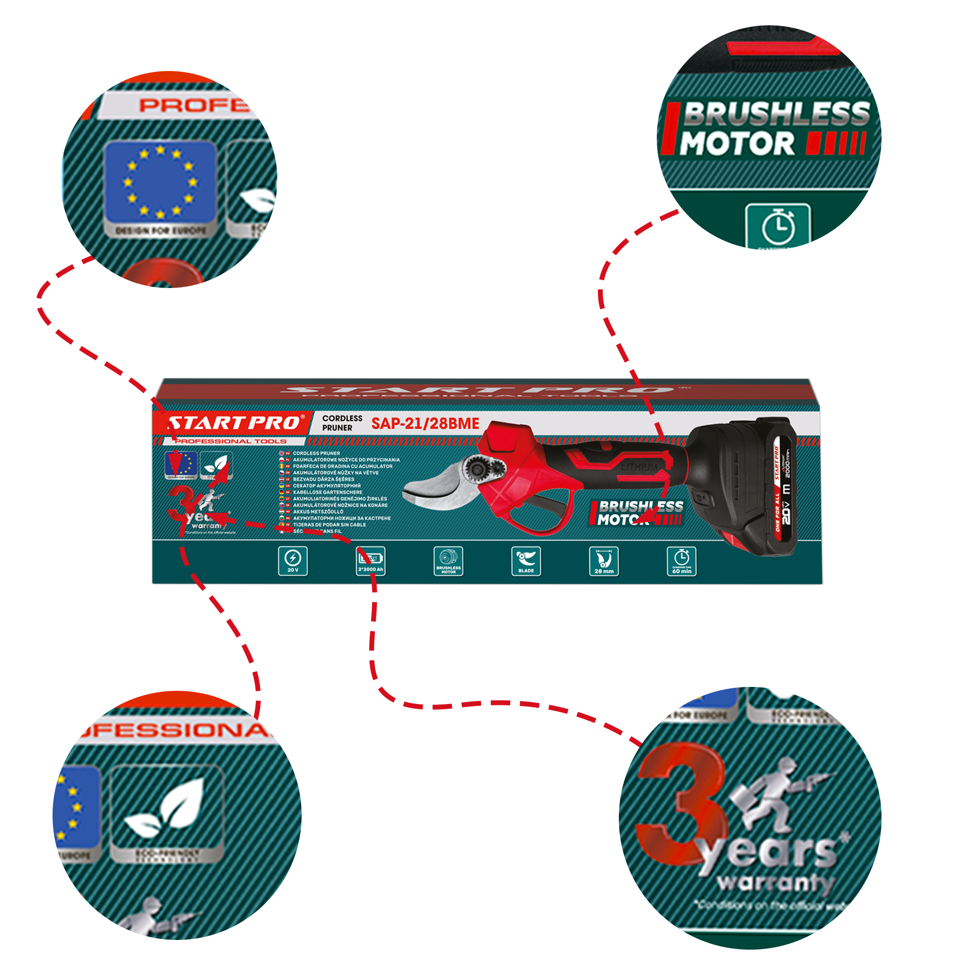 Foarfecă de grădină cu acumulator STARTPRO SAP-21/28BM - Image 10